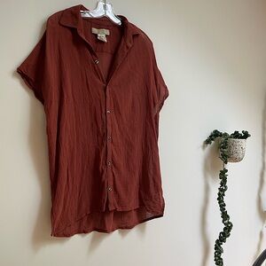 Lightweight Oversized Rust Button Up 100% Cotton Muslin Blouse